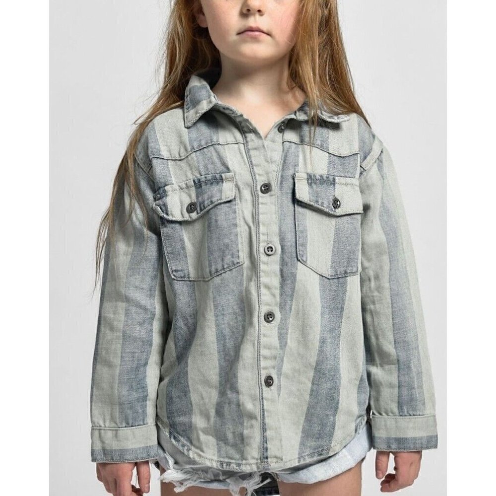New One Teaspoon Stripe New Vintage Shirt Girls 10-12 Storm Boy Long Sleeve